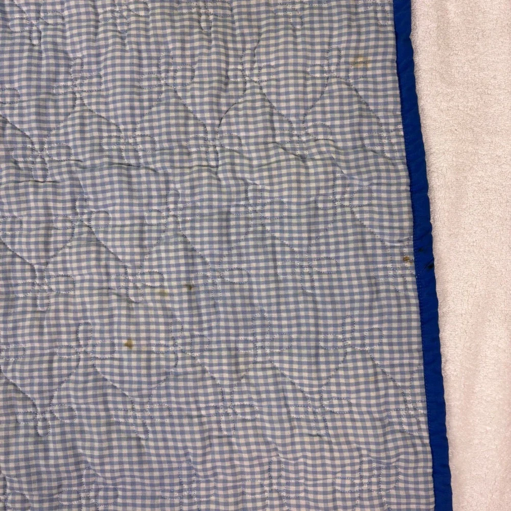 Handmade Teddy Bear Quilt Blue White Checkered Pattern Toddler Baby Blanket‎
